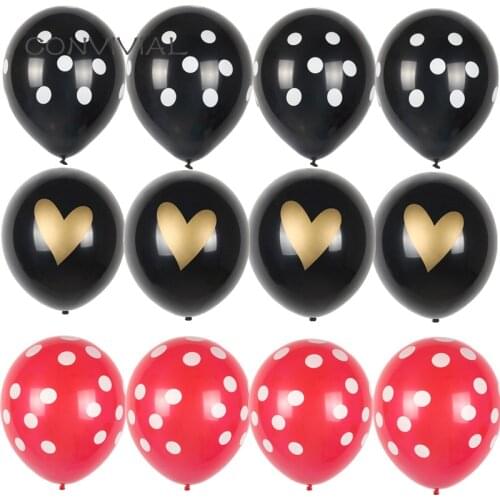 12pcs Ladybug Black Red White Spot Latex Balloons Wave Point Globos Mickey Minnie Birthday Wedding Polka Dot Ballons Party Decor