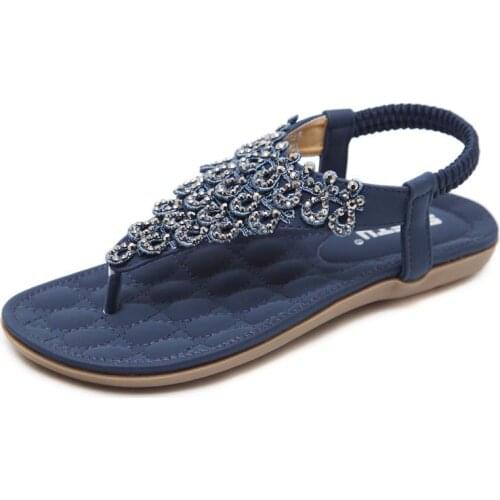 Fashion 2020 Summer Flat Shoes Womens Flip Flops Shoes National Bohemian Sandals Plus Size Beach Rhinestone Sandals