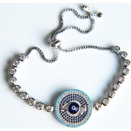 Top Quality blue Evil Eye Austrian Crystal micro paved cubic zirconia Bracelets for Women fashion Bracelet Pulseira Jewelry