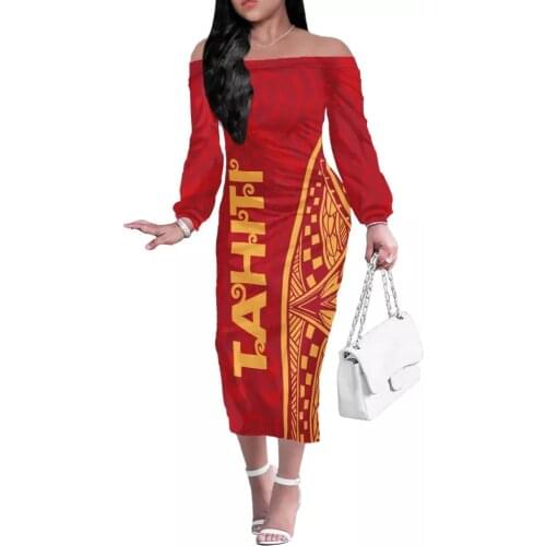 HYCOOL Tahiti Pattern Off Shoulder Maxi Dress Women Fall Winter 2021 Long Sleeve Sheath Casual Fashion Sexy Club Long Dresses