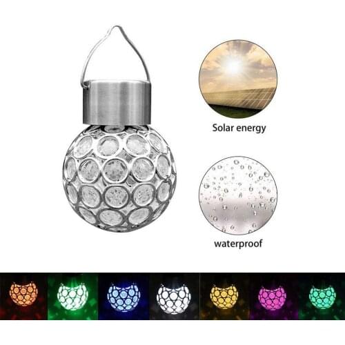 1pcs Outdoor Solar Light Garden Lamp-Colorful Decoration Hanging Lights Color Change-Stainless Steel Hollow Ball-PVC Waterproof