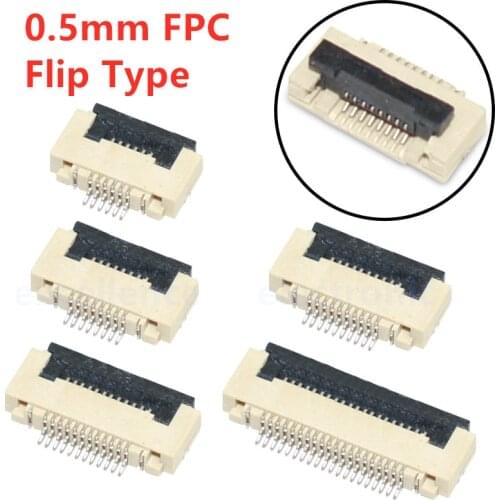 10pcs 0.5mm Pitch Under Clamshell Socket FPC FFC Flat Cable Connector 4P 5P 6P 8P 10P 12P 14P 16P 20P 22P 24P 30P 34P 40P 50P