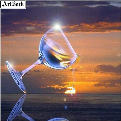 5d diy diamond painting cup sunset landscape picture full square drill diamond embroidery 3d mosaic rhinestone artwork 2019