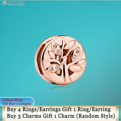 Ahthen 925 Sterling Silver Bead Sparkling Family Tree Clip Charm fit Original Pandora Reflexion Bracelet Women Jewelry Girl Gift