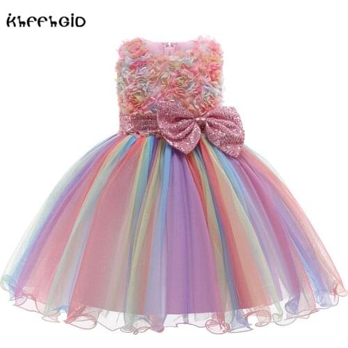 2021 new bow tie childrens dress flower childrens wedding dress Princess Dress mesh dress birthday party evening dress 3-10 year