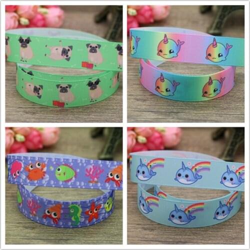 DHK 7/8'' 5yards narwhal sea animals printed grosgrain Ribbon Accessory hairbow headwear decoration Wholesale OEM DIY C1513