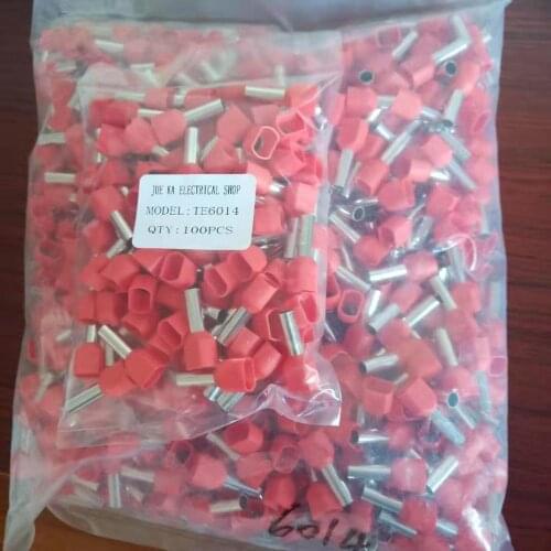 100pcs TE6014 Dual Crimp terminal Double Cord Terminal Copper Insulated Crimp terminal