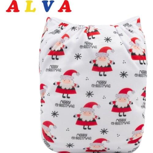 ALVABABY Ecological Diaper Cloth Washable Christmas Printed Positioned Cloth Nappy for Baby 3-15kg with 1pc Insert