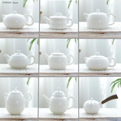 Dehua quality white porcelain teapot ivory white wooden handle teapot kungfu tea set Chinese tea room etiquette tool teapot