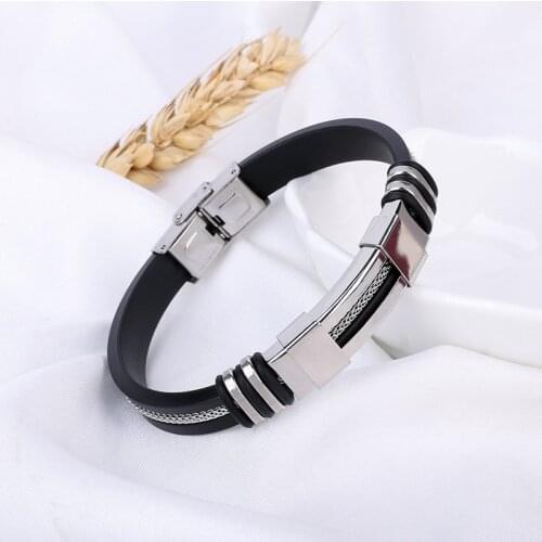 Classic Black Silicone Stainless Steel Bracelet Bangle Fashion Fashion Titanium Steel Bracelet Jewelry for Women Men
