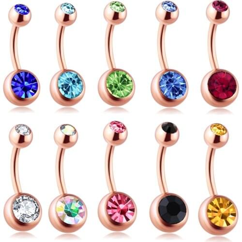 JUNLOWPY Rose Gold 14G Surgical Steel Curved Navel Ring Piercings Women Belly Button Rings Screw Sexy Earring Body Jewelry