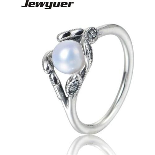 Leaf with pearl ring 925 sterling silver jewelry rings for women and men jewelry Engagement wedding Ring anillos RIP463