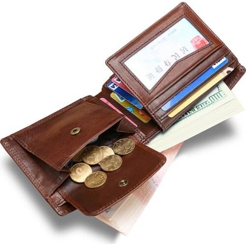 Genuine Leather Men Wallet RFID Blocking Wallet Male Fashion Top Layer Cowskin Coin Purse Identity Protection Mens Wallets