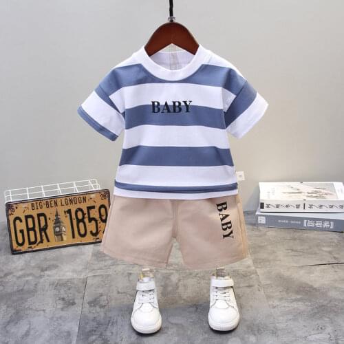 Summer Baby Boys Girls Clothes Cotton Children Cartoon strips T Shirts Shorts 2Pcs/sets Outfit Kids Fashion Toddler Tracksuits