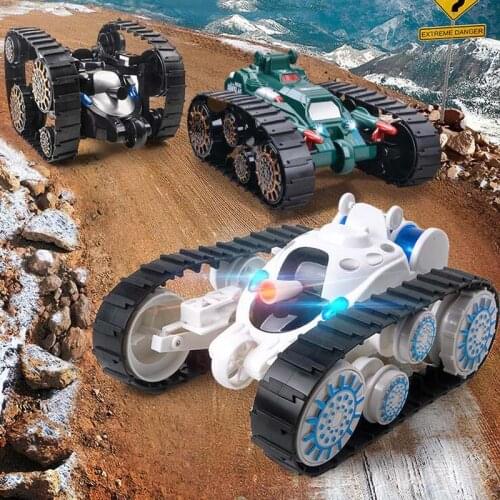 Kids Remote Control Tanks Car 360degree Flip Stunt Deformed Car Boy Toy Model RC Tank with LED Lights and Music Childrens Gift