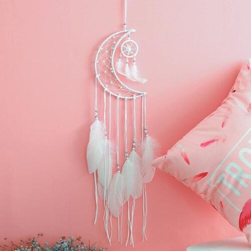 Mini Handmade Dream Catchers Moon Wind Chimes Dream Catcher Net Hanging Decoration Ornament for Bed Room Car Home Decoration
