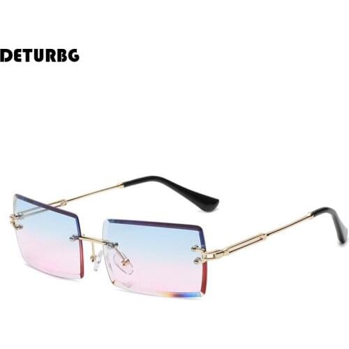 Fashion Rectangle Rimless Sunglasses Womens Luxury Funny Gradient Punk Sun Glasses Driver Shades for Women UV400 2021 New SG047