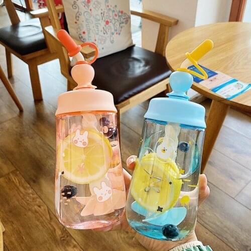 Cartoon Mixing Cup Cute Korean Style Plastic Sippy Cup with Lid and Straw Large Capacity Portable Outdoor Sports Water Bottle