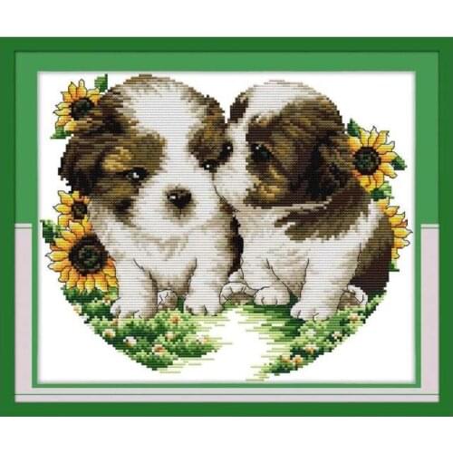 Joy Sunday Two puppies kiss cross stitch kit Lovely couple series Chinese embroiderys counted needlework set decoracion for home
