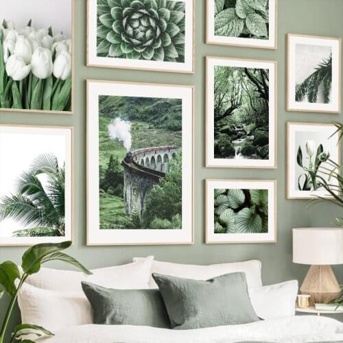 Magnolia Flower Plants Leaves Train Track Wall Art Canvas Painting Nordic Posters And Prints Wall Pictures For Living Room Decor