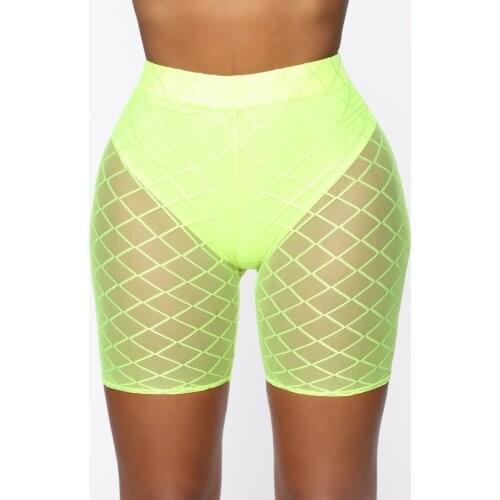New 2019 Summer Hot Shorts Women Sexy See-through Slim Fit Mesh Elastic Sports Leggins High Waist Short Femme Perspective Shorts