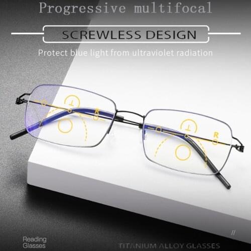 Titanium alloy glasses mens progressive multifocal reading glasses No Screw Anti Blue Rays multifocal Presbyopic Eyeglasses