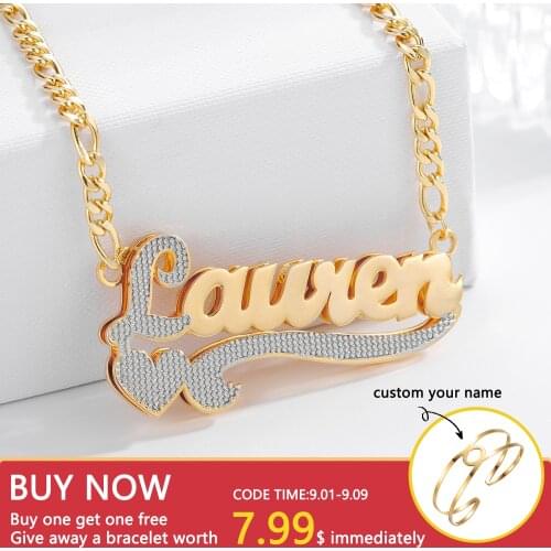 Custom Name Necklace Double Layer Two Tone Gold plated Nameplate 3D Necklace Personalized Name Necklaces For Women Jewelry Gifts