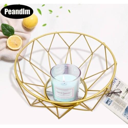 PEANDIM Creative Golden Geometry Candle Holders Wedding Christmas Candle Stand Aritist Crafts Home Storage Container Decoration