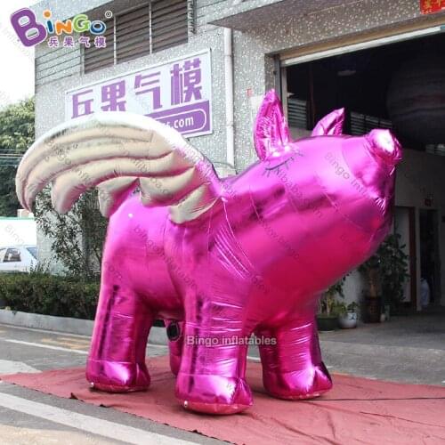 Personalized 3.7x3.7x2.5 meters inflatable pink pig with silver wings / inflatable flying pig / pig inflatable toys