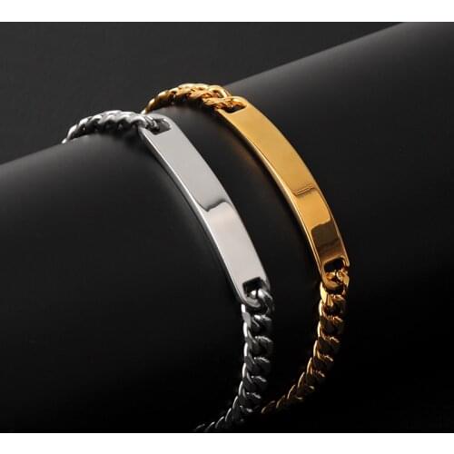 Personalized Stainless Steel Bracelets Curb Chain ID Men Bracelet In gold white Color Custom Bangle Personalized Bar With Nam