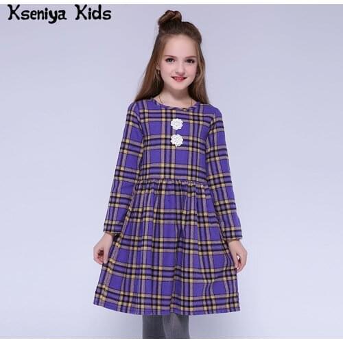 Kseniya Kids Winter Girls Dresses Long Sleeve Cotton Thick Plaid European And American Style Party Dresses For Girls 6 8 10