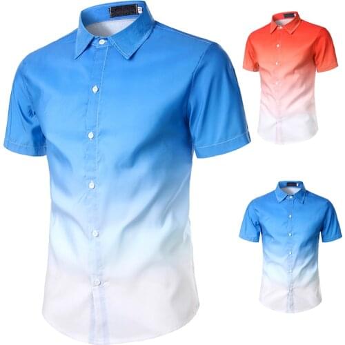 Mens shirt Beach Short Sleeve Shirt gradual color printing shirt fashion shirt mens top casual beach mens Short Sleeve Shirt