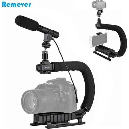 C-shaped Handheld Stabilizer Bracket+Microphone+Ball Head Adaptor Mount For Canon Nikon DSLR GoPro Camera DV Phones Recording