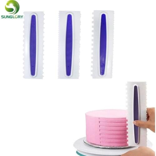 DIY 3PCS/SET Pastry Icing Comb Set Plastic Fondant Spatulas Cake Scraper Smoother Polisher Baking Tools For Cakes Bakeware Mold