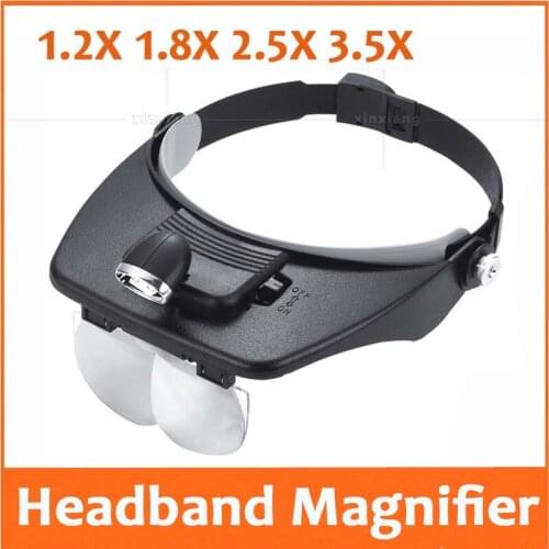 1.2X 1.8X 2.5X 3.5X LED Illumination Headband Helmet Magnifier Magnifying Glass Head Visor Dental Surgical Mobile Phone Repair