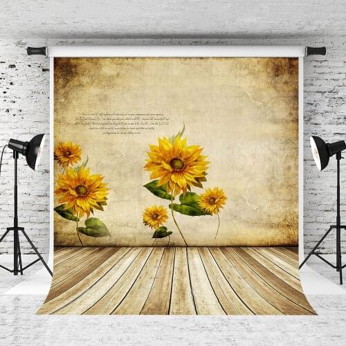 VinylBDS 200X300CM Retro Backgrounds Sunflower Mural Alphabetical Wood Flooring Photography Backdrops Photo