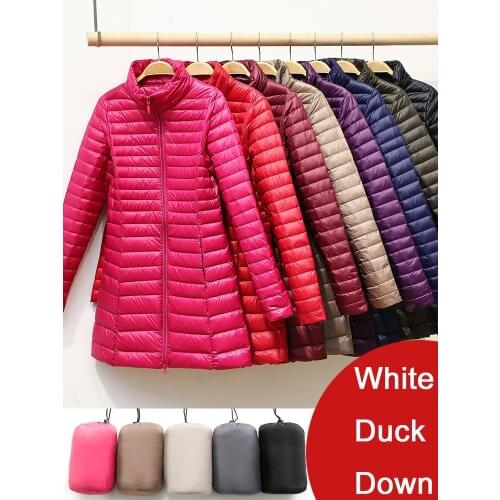Duck Down Jacket Women 2021 New Stand Collar Long Puffy Winter Coat Female Warm Quilted Parkas Ultralight Portable Down Coat 4XL