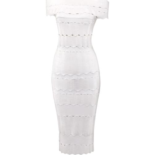 Women Summer Slash Neck Bodycon Bandage Dress 2021 Elegant Fashion Sexy Pink White Party Club Celebrity Midi Dresses for Women