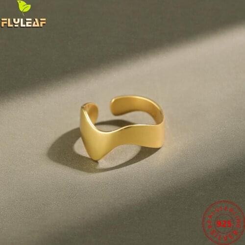 925 Sterling Silver Wave Open Gold ring For Women 2020 INS Simple Style Lady Handmade Fine Jewelry Flyleaf