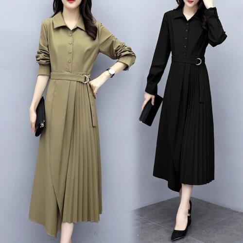 Spring Autumn Elegant Women Black Shirt Dresses Vintage Long Sleeve Casual Solid Loose Midi Dress Plus size Ladies Vestidos