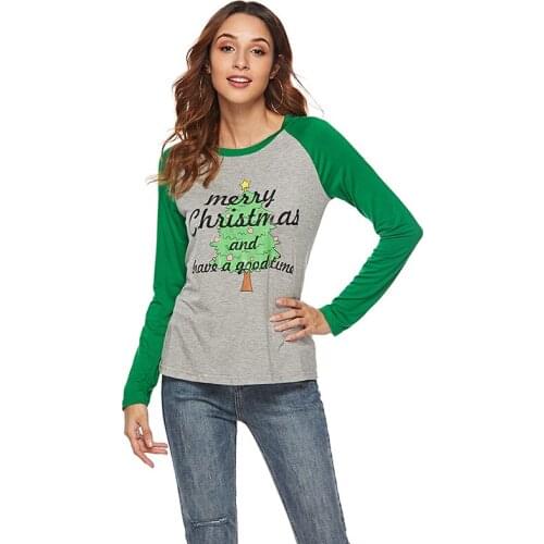 2020 Fashion Women T-Shirt Merry Christmas Tree Patchwork Printed Female Baseball T-Shirt Cute Tee Casual Ladies Tops Tee
