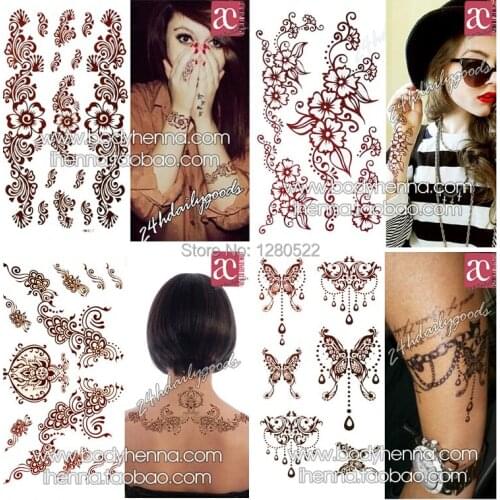 3pcs mixed henna designs temporary tattoo sticker Waterproof body painting arm leg neck sexy women party body art free shipping