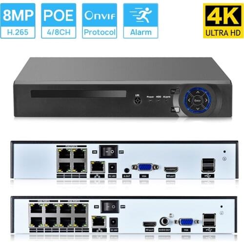 Hamrolte CCTV NVR 8CH POE NVR 4*5MP/8*4MP For IEEE802.3af 48V POE IP Camera Security System Xmeye Motion Detection ONVIF H.265