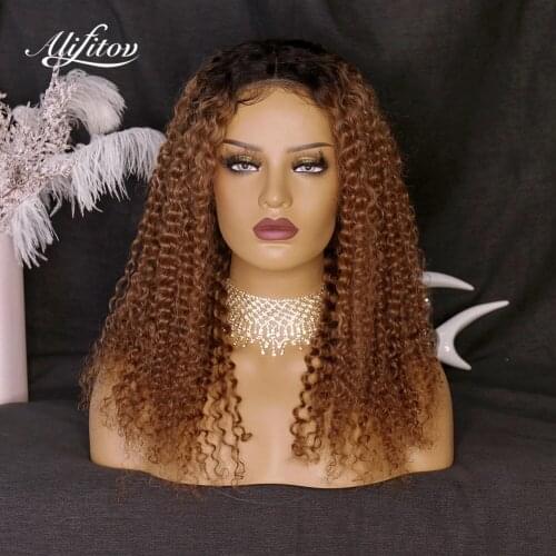 ALIFITOV Brown Color Lace Frontal Wigs Kinky Curly Hair Blonde Lace Front Wigs PrePlucked Brazilian Wigs Curly Human Hair