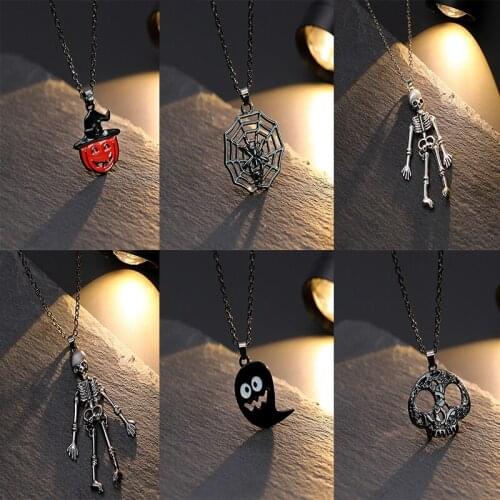 Halloween Skeleton Pumpkin Head Pendant Necklace For Men Women Gothic Ghost Neck Chains Necklace Party Jewelry Couple Gift