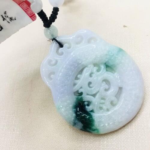 Pure natural Emerald jade hand carved two-color rich dragon pendant three-color jade beads necklace men and women sweater chain