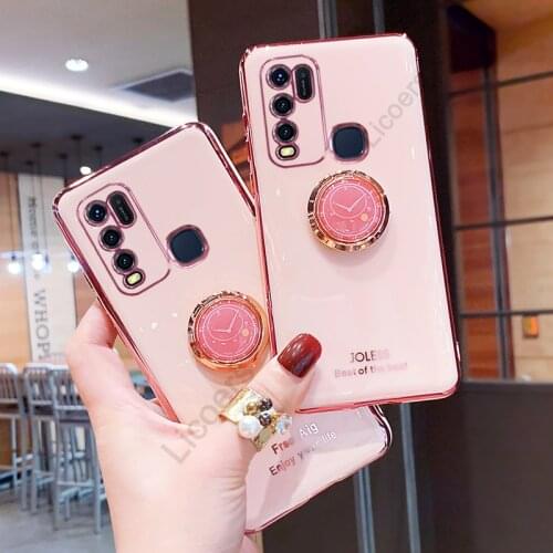 For Vivo Y51 X50 Pro Plus iQOO 5 U3 Z6 V51 S7E Y95 Y97 Y85 S1 Pro X30 X27 Case Elecplating Cover Clock Ring Bracket Holder Shell