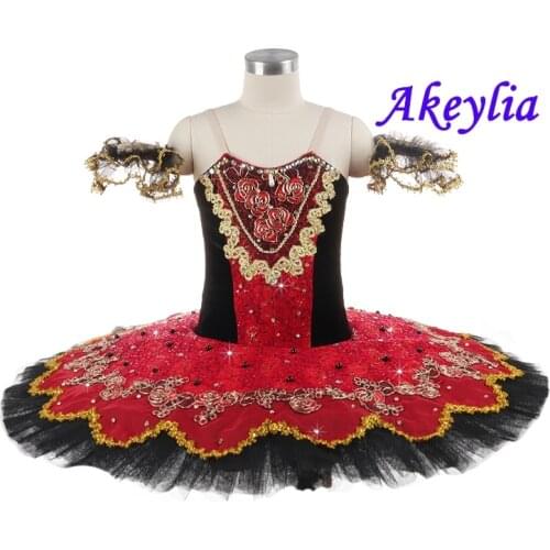 Black red Professional Ballet Tutu girls YAGP dress Performance Ballet pancake tutu Stage Costumes Competitons for Women JN0195