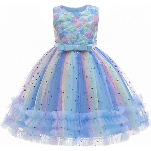 Rainbow Colorful Star Tutu Princess Children Party Prom Bridesmaid Evening Infant Summer Dress Vestido Baby Girl Clothes 10 Year