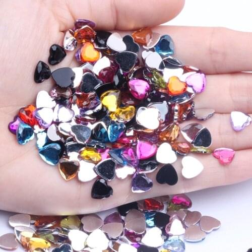 Heart Shape 8mm 50/1000pcs Acrylic Rhinestones Flat Back Flat Facets Many Colors For DIY Nail Art Decoration